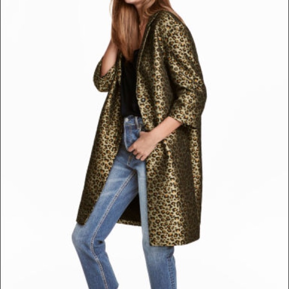 H&M Green Leopard Coat